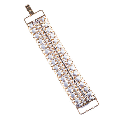 Gorgeous Crystal Rhinestone Fabric Braided Latch Fashion Bracelet B455 Gray