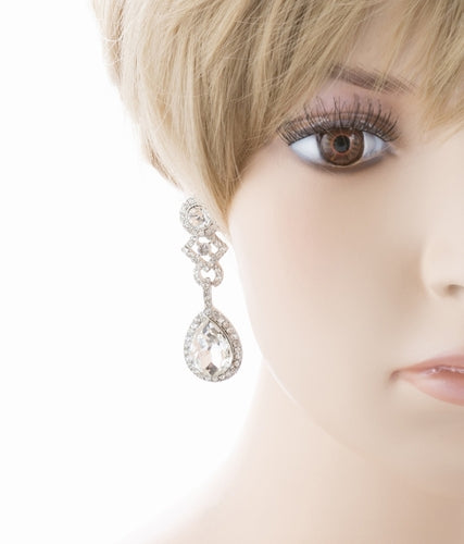 Bridal Wedding Jewelry Elegant Classic Teardrop Dangle Fashion Earrings Silver - Accessoriesforever
