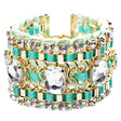 Beautiful Stone Fabric Crystal Rhinestone Latch Fashion Wide Bracelet B456 Green