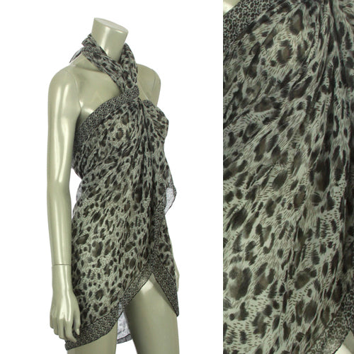 Beach Sarong Pareo Shawl Wrap Leopard N Border Black