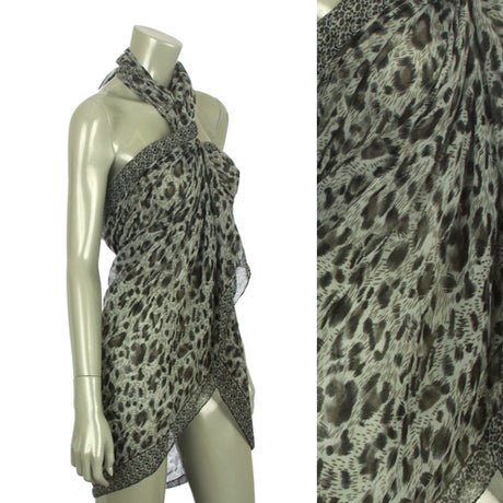 Beach Sarong Pareo Shawl Wrap Leopard N Border Black