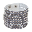 Trendy Metal Studs Style Genuine Leather Fashion Wide Wrap Bracelet Silver Gray