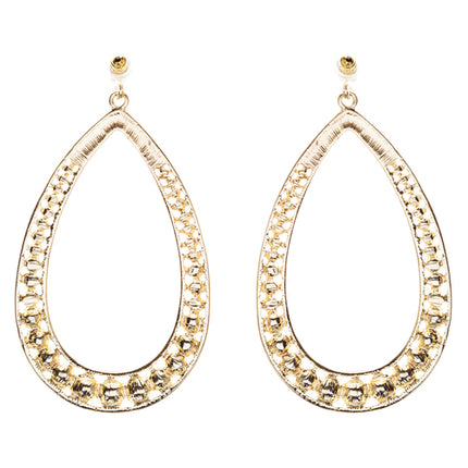 Crystal Accented Teardrop Dangle Earring Gold Pink - Accessoriesforever