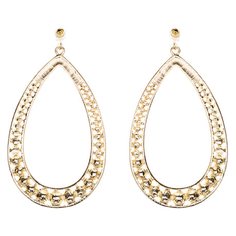 Crystal Accented Teardrop Dangle Earring Gold Pink