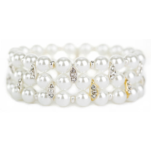 Bridal Wedding Prom Jewelry Crystal Pearl Elegant Stretch Bracelet B538 SVGD