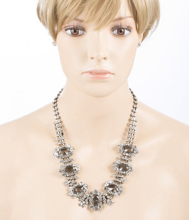 Bridal Wedding Jewelry Crystal Rhinestone Sophisticated Layout Necklace J529Gray - Accessoriesforever