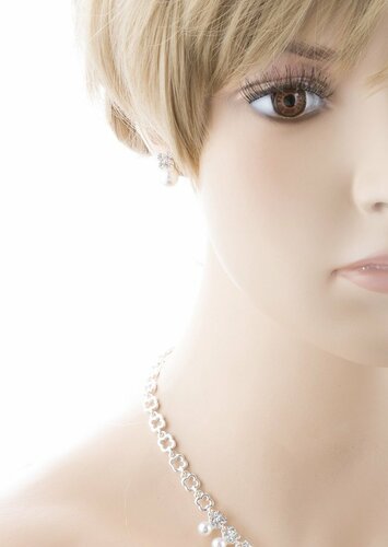 Bridal Wedding Jewelry Rhinestone Pearl Dangles Floral Necklace Set J666 Silver - Accessoriesforever