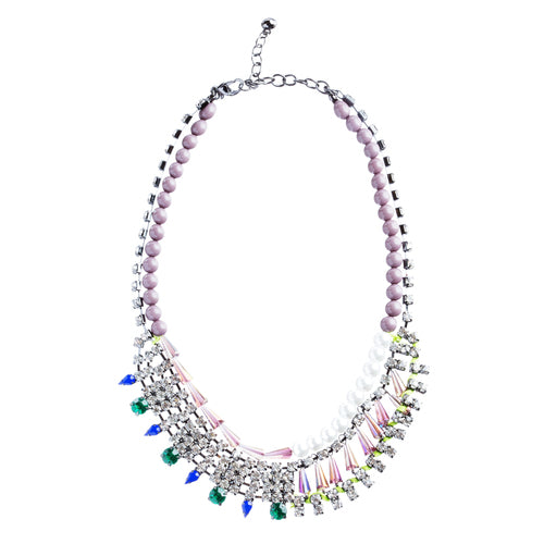 Contrasting Arrangement Crystal Rhinestone Statement Bib Necklace N79 Gray - Accessoriesforever