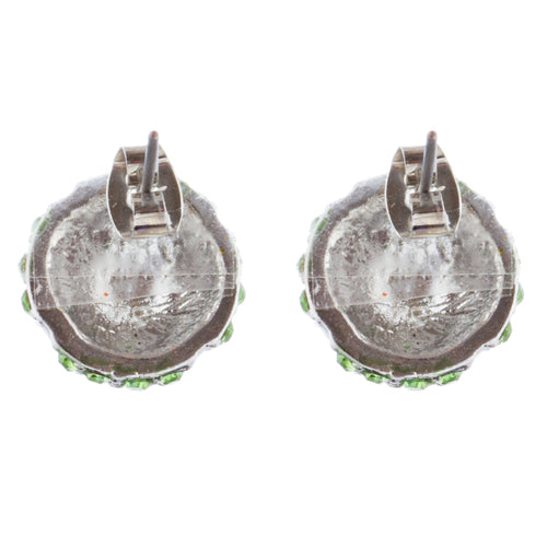 Sport Tennis Crystal Rhinestone 14mm Drop Stud Fashion Earrings Silver Green - Accessoriesforever