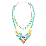 Floral Flower Beautiful Crystal Rhinestone Statement Jewelry Necklace Green