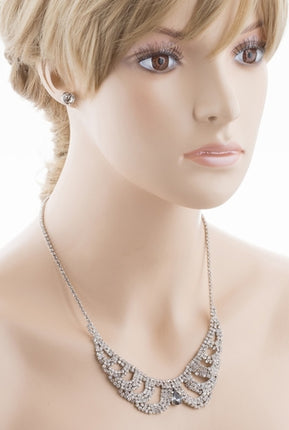 Bridal Wedding Jewelry Crystal Rhinestone Vintage Lace Design Necklace Silver - Accessoriesforever