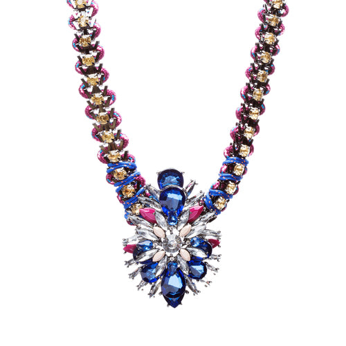 Fashionably Daring Crystal Rhinestone Alluring Modern Design Necklace N80 Blue