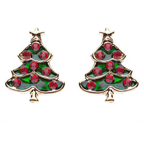 Christmas Jewelry Crystal Rhinestone Adorable Tree Small Earrings E647 Red