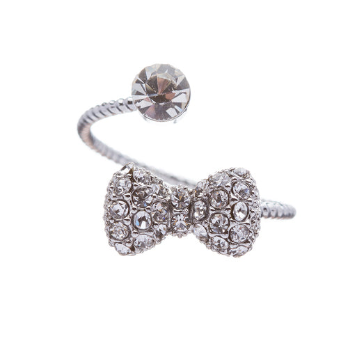 Fashion Gorgeous Ribbon Bow Tie Dazzle Crystal Rhinestone Adjustable Ring Silver - Accessoriesforever