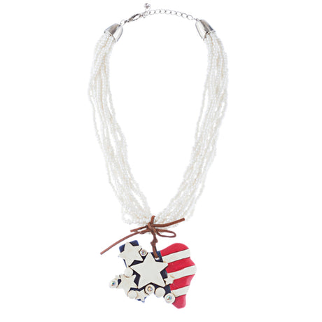Patriotic Jewelry Multi Strands Crystal Rhinestone Heart Star Necklace JN267 WT