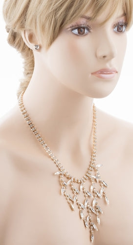 Bridal Wedding Jewelry Crystal Rhinestone Alluring Leaflet Necklace J518 Gold