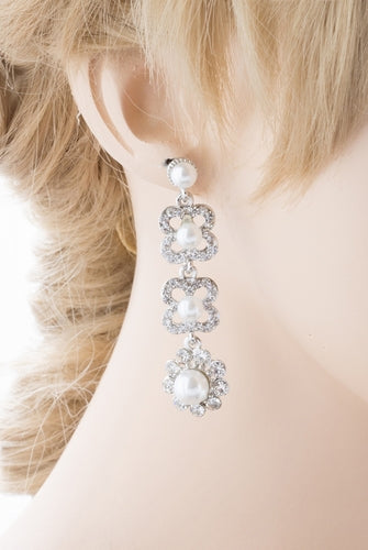 Bridal Wedding Jewelry Rhinestones Pearl Floral Earring