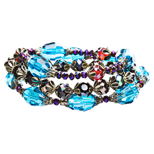 Modern Fashion Crystal Rhinestone Vibrant Fun Wrap Stretch Bracelet B465 Blue
