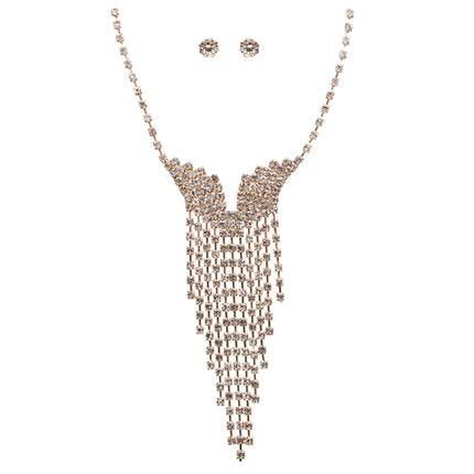 Bridal Wedding Jewelry Crystal Rhinestone Illuminating Dangling Necklace J516 GD - Accessoriesforever