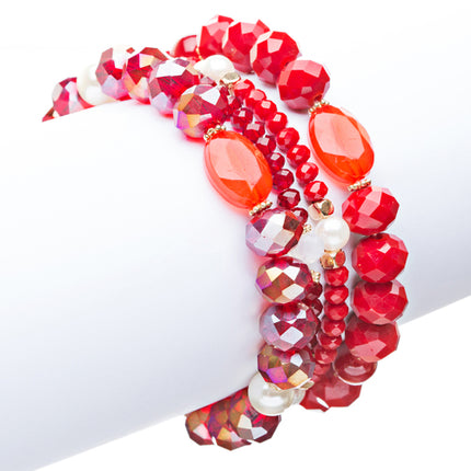 Modern Fashion Crystal Rhinestone Stylish Beaded Stretch Bracelet B420 Red - Accessoriesforever