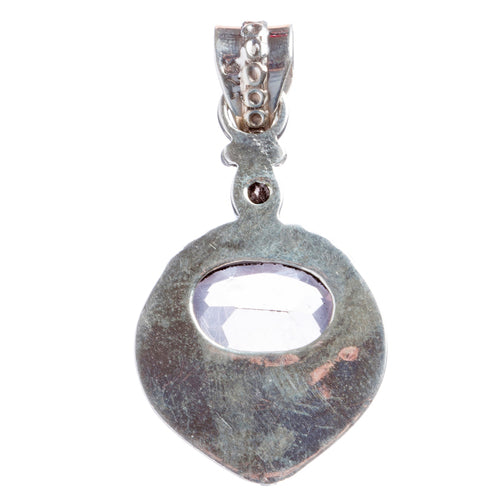 925 Sterling Silver Natural Gemstones Pink Amethyst Pendant FJSVP2084