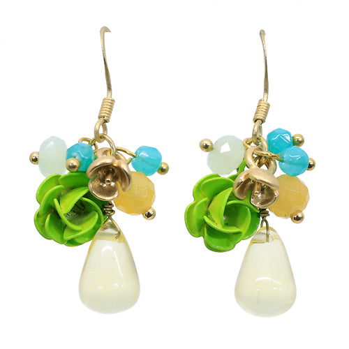 Floral Charm Tear Drop Dangle Handmade Earring Green - Accessoriesforever
