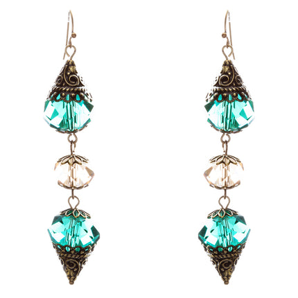 Trendy Fashion Crystal Rhinestone Stylish Pointed Tear Drop Earrings E829 Green
