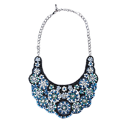 Meticulously Fascinating Crystal Rhinestone Beaded Bib Necklace N81 Black