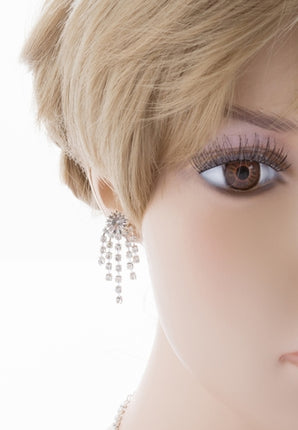 Bridal Wedding Jewelry Set Necklace Earring Crystal Rhinestone Tassel Silver - Accessoriesforever