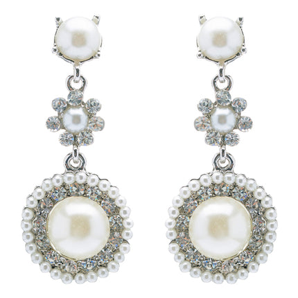 Bridal Wedding Jewelry Crystal Rhinestone Pearl Circle Dangle Earrings Ivory - Accessoriesforever