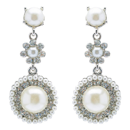 Bridal Wedding Jewelry Crystal Rhinestone Pearl Circle Dangle Earrings Ivory