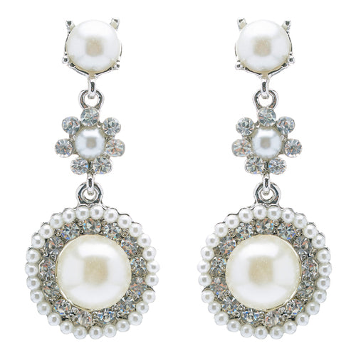 Bridal Wedding Jewelry Crystal Rhinestone Pearl Circle Dangle Earrings Ivory - Accessoriesforever