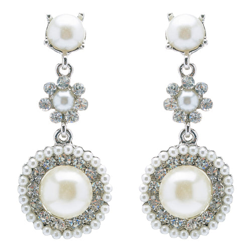 Bridal Wedding Jewelry Crystal Rhinestone Pearl Circle Dangle Earrings Ivory