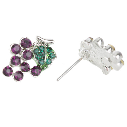 Adorable Crystal Rhinestone Grape Fruit Charm Stud Post Earrings E1198 Purple - Accessoriesforever