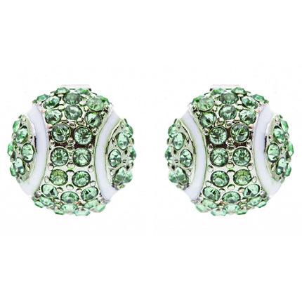 Sport Tennis Crystal Rhinestone 14mm Drop Stud Fashion Earrings Silver Green - Accessoriesforever