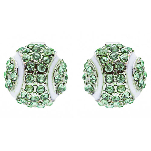 Sport Tennis Crystal Rhinestone 14mm Drop Stud Fashion Earrings Silver Green