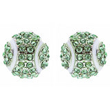 Sport Tennis Crystal Rhinestone 14mm Drop Stud Fashion Earrings Silver Green
