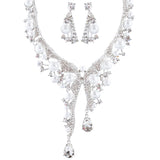 Bridal Wedding Jewelry Set Crystal Pearl Chunky Duo Linear Drops Silver White