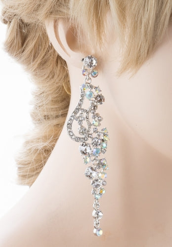 Bridal Wedding Jewelry Crystal Rhinestone Vintage Long Dangle Earring Silver - Accessoriesforever
