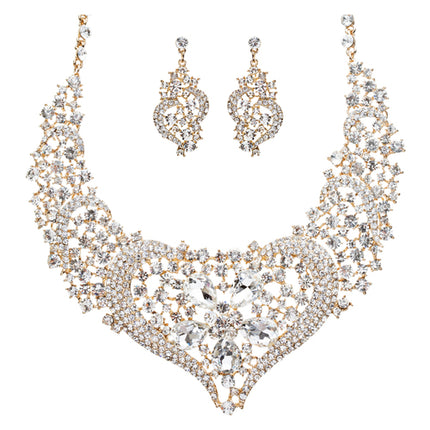 Bridal Wedding Jewelry Crystal Rhinestone Complex Design Necklace Set J539 Gold - Accessoriesforever