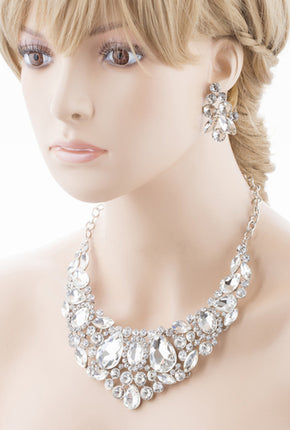 Bridal Wedding Jewelry Crystal Rhinestone Beautiful Embroidered Necklace J513SV - Accessoriesforever