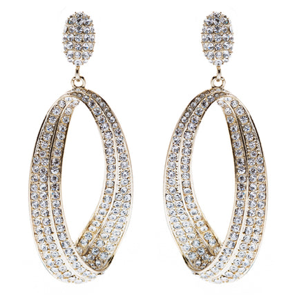 Fashion Stunning Crystal Open Hoop Drop Earrings Gold