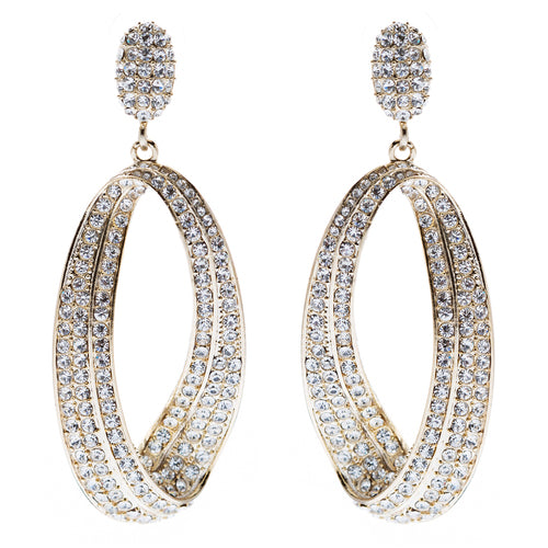 Fashion Stunning Crystal Open Hoop Drop Earrings Gold