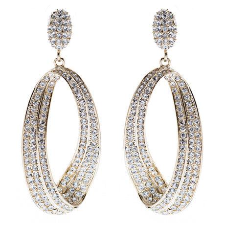Fashion Stunning Crystal Open Hoop Drop Earrings Gold