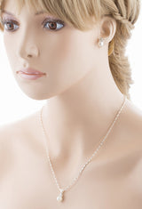 Bridal Wedding Jewelry Set Crystal Rhinestone Pearl Simple Design Silver White