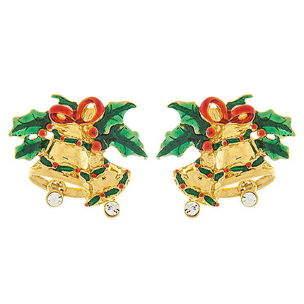 Christmas Jewelry Crystal Rhinestone Jingle Bell Fashion Earrings E1155 Gold