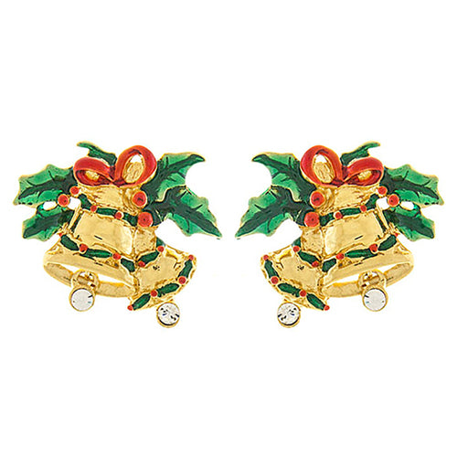 Christmas Jewelry Crystal Rhinestone Jingle Bell Fashion Earrings E1155 Gold