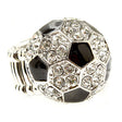 Sport Soccer Ball Crystal Rhinestone 20mm Stretch Adjustable Ring Silver Clear