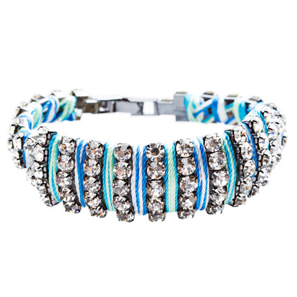 Gorgeous Crystal Rhinestone Cord Design Latch Wrap Bracelet Ocean Blue B443