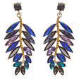 Stunning Beautiful Crystal Rhinestone Leaf Linear Drop Statement Earrings Blue
